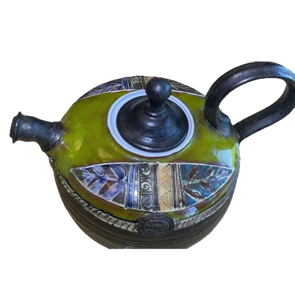 Danko Pottery Ceramic Teapot Unique Artisan Made Bulgaria VGC Coffee Brew Handle